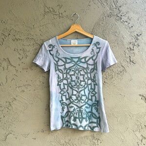 Y2K Vintage Skinny Minnie Ribbed Studded Galic Biker Tye Die Tee size small